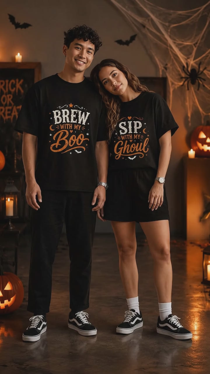 Brew With My Boo Sip With My Boo Matching Couple T-Shirt