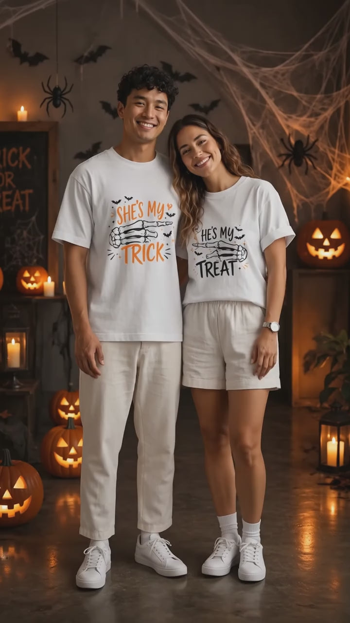 She's My Trick He's My Treat Couple Matching T-Shirt