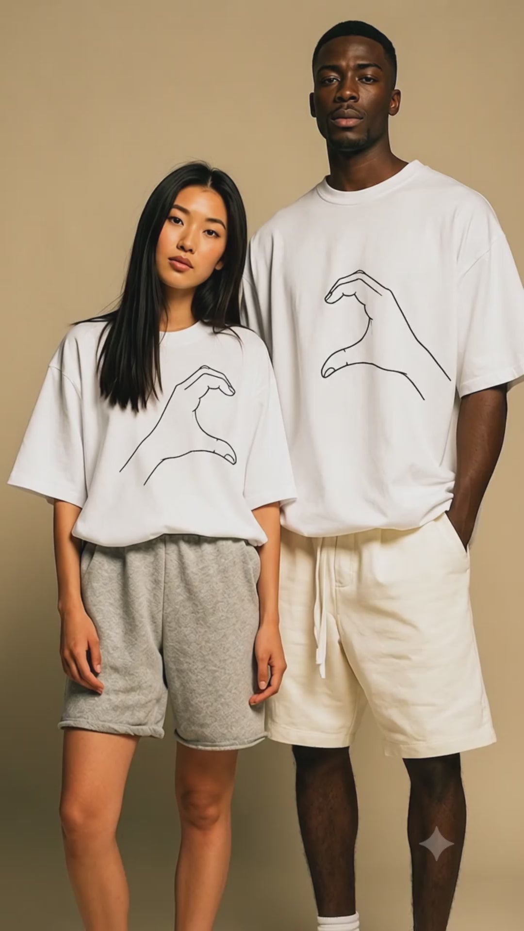 Heart Hands Line Art Couple Matching T-Shirt